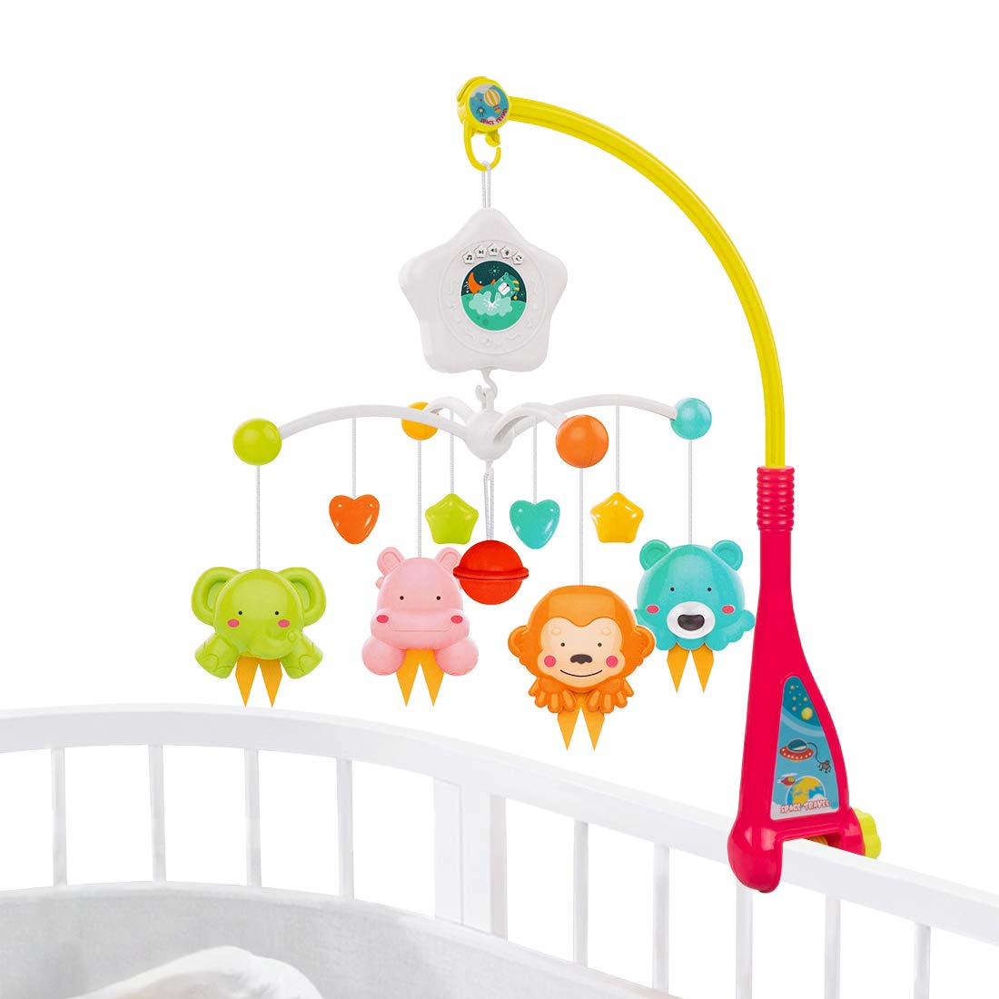 UNIH Baby Crib Mobile Toys with Music and Lights, Nursery Crib Mobiles, Infant Bed Decor Toy for Newborn 0-24 Months