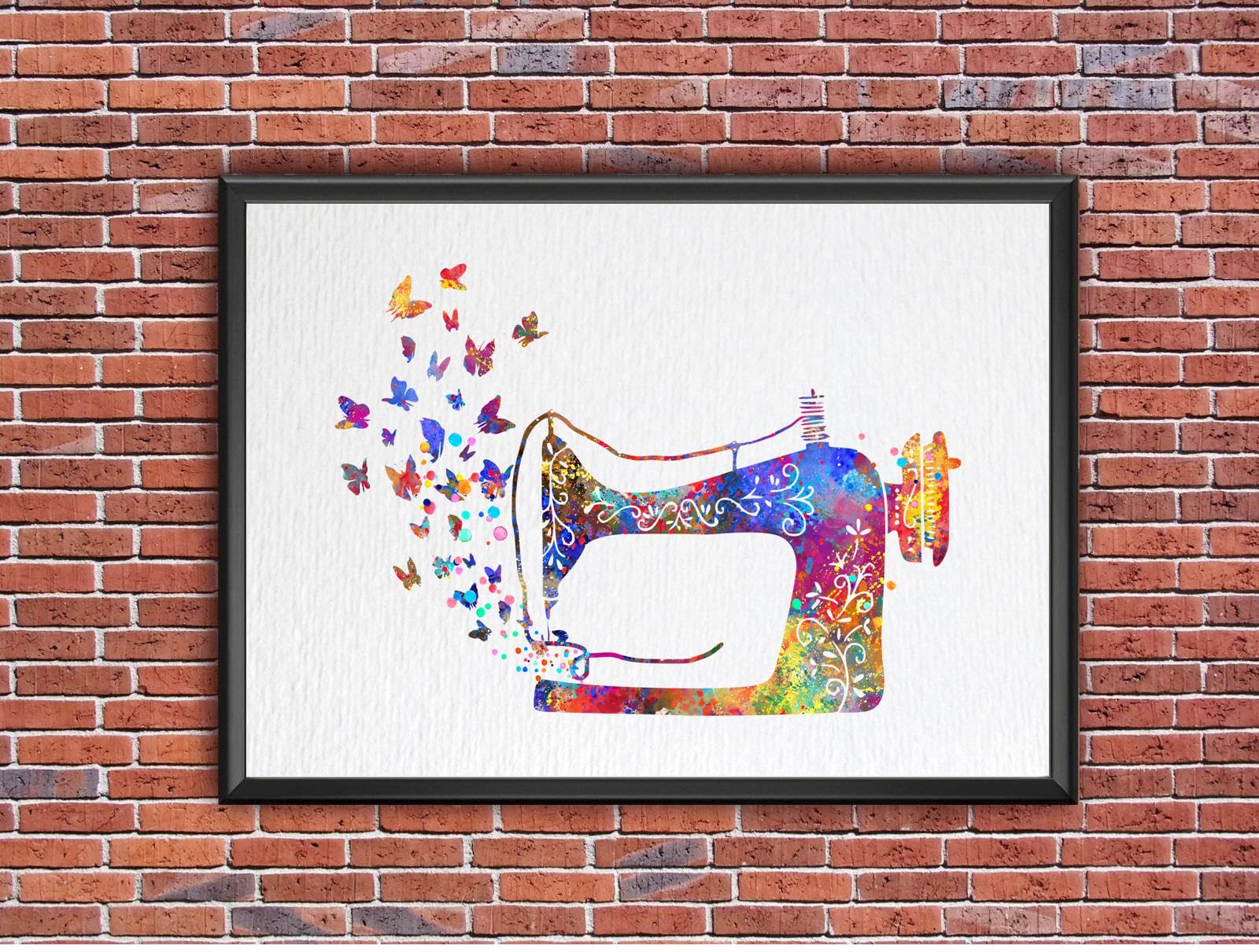 Dignovel Studios 8X10 Unframed Sewing Machine Butterfly Seamstress Sewing Watercolor Art Print Poster Housewarming Wall Giclee Office Home Decor DN533