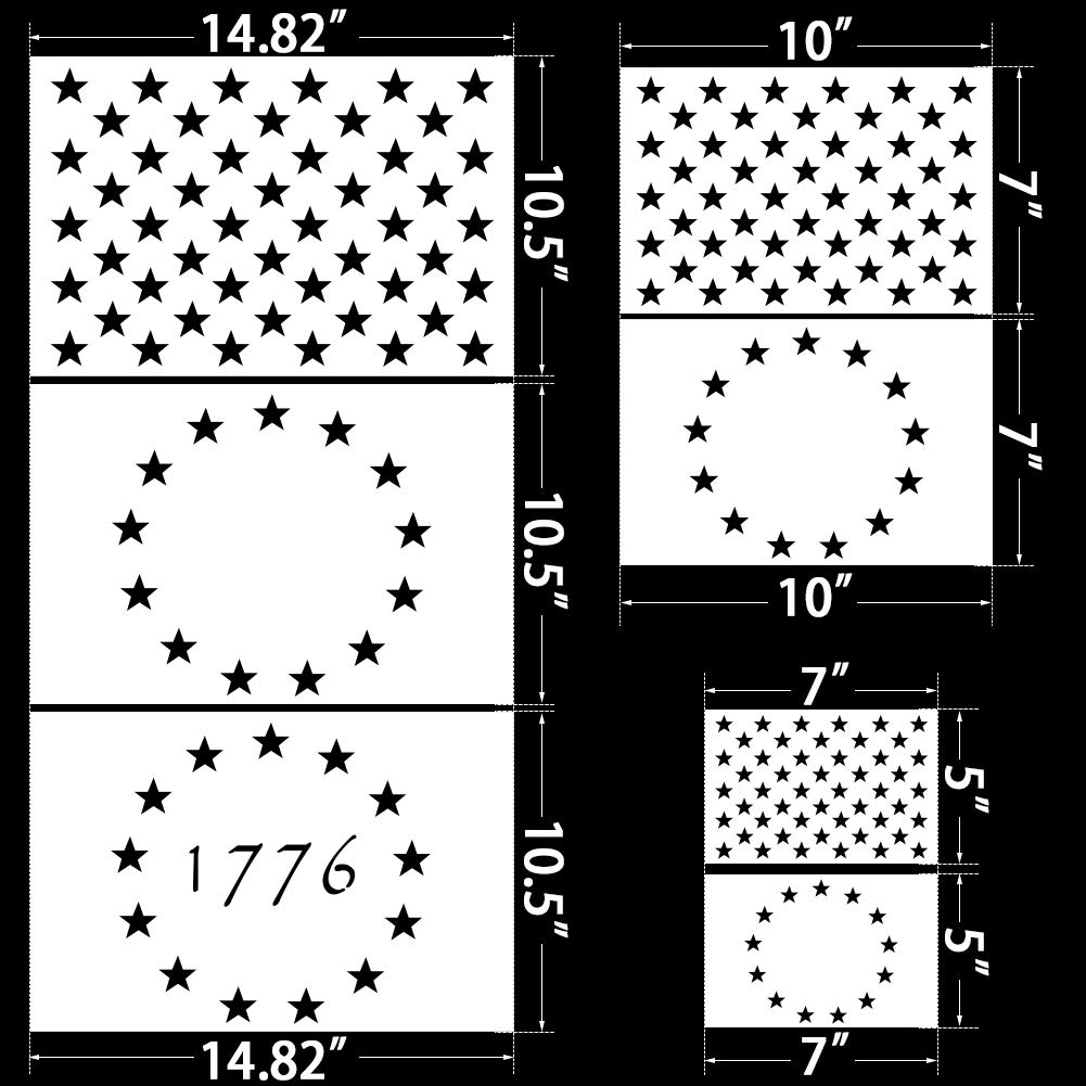 Koogel 7 PCS Plastic Stencil Template, 3 Sizes Star Stencil 50 Stars American Flag and 13 Stars 1776 Template for Independence Day, Painting on Wood Wall Craft Projects