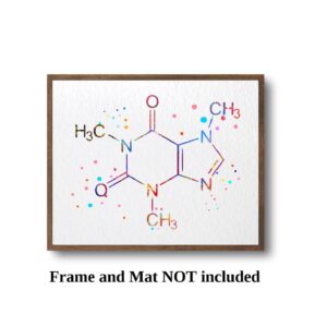 Dignovel Studios 8X10 Unframed Caffeine Molecule Chemical Symbol Watercolor Art Print Poster Housewarming Wall Giclee Office Home Decor DN536