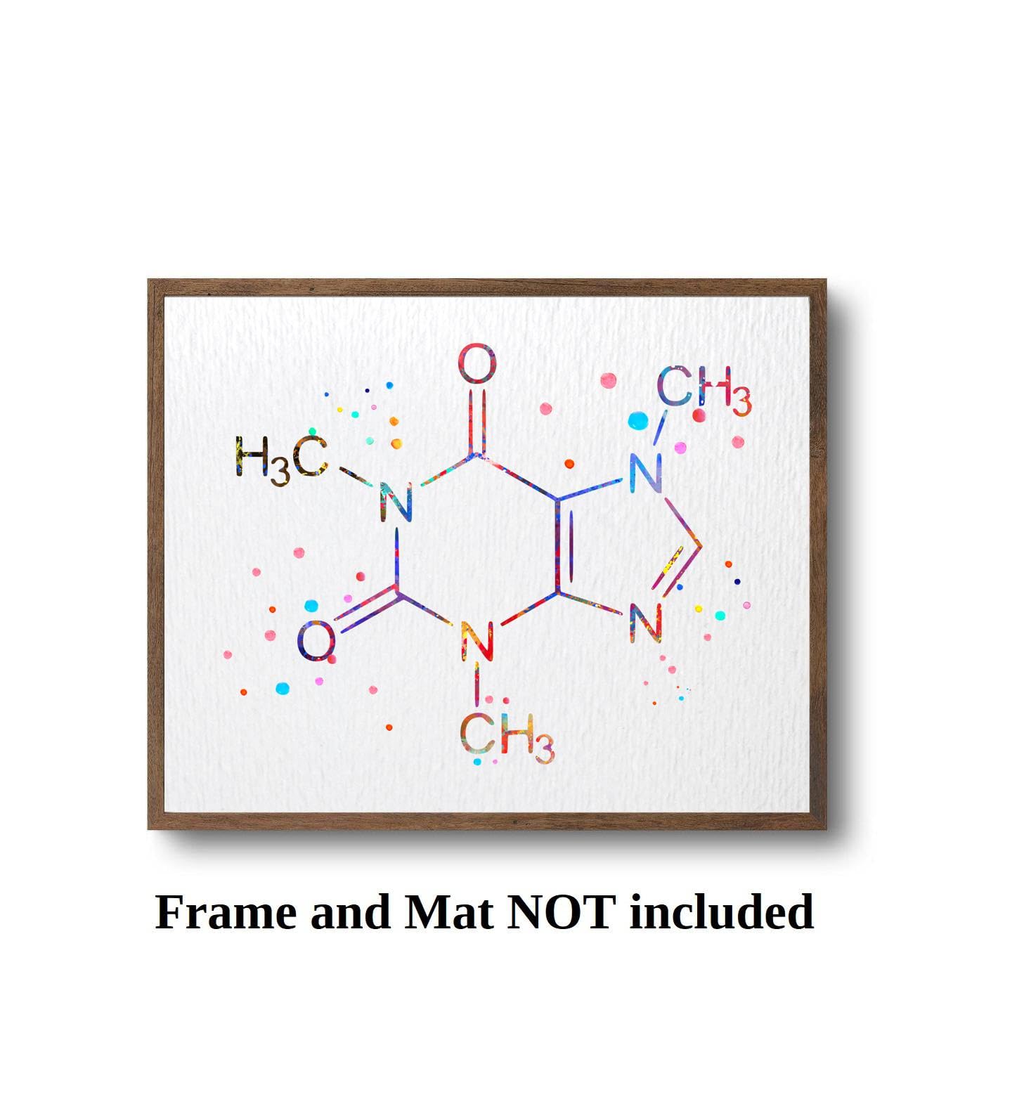 Dignovel Studios 8X10 Unframed Caffeine Molecule Chemical Symbol Watercolor Art Print Poster Housewarming Wall Giclee Office Home Decor DN536