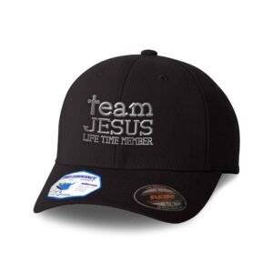 flexfit hats for men & women team jesus life time member a embroidery polyester dad hat baseball cap black small medium