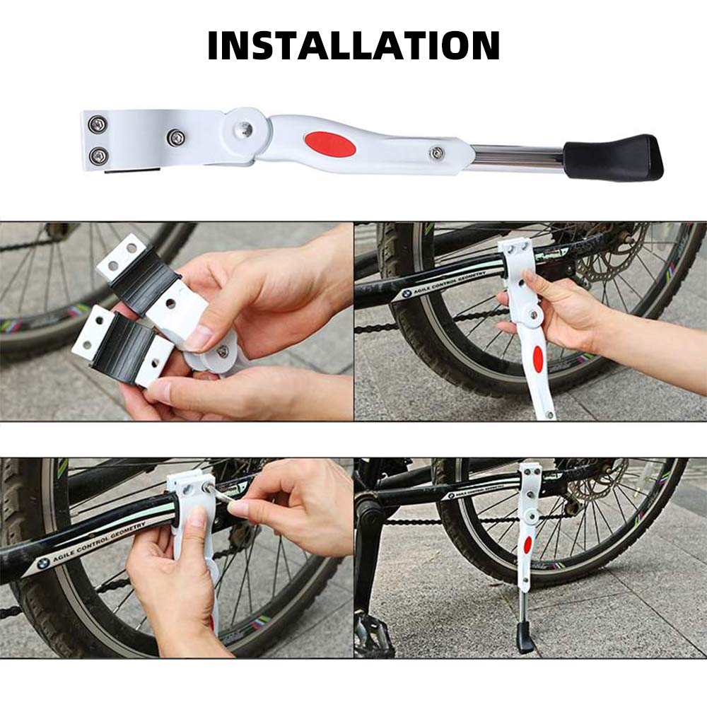 LERTREE Bicycle Kickstand Aluminum Alloy Kickstand Adjustable Bike Side Stand Cycling Accessories (White)