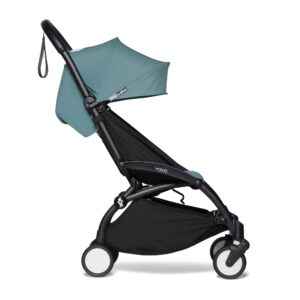 babyzen yoyo2 stroller - lightweight & compact - includes black frame, aqua seat cushion + matching canopy - suitable for children up to 48.5 lbs