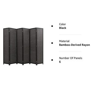 6 Panel 72 Inch Room Divider Bamboo Folding Privacy Wall Divider Wood Screen for Home Bedroom Living Room, Black