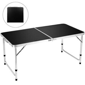 fivejoy folding camping table, 4 ft aluminum height adjustable lightweight desk portable handle, top weatherproof and rust resistant table for outdoor picnic beach backyard, 47" x 24",black