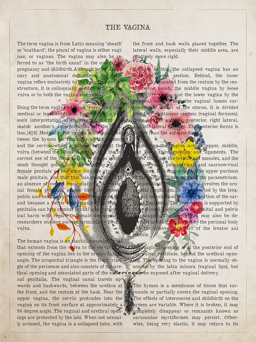 Vagina with Flowers Anatomy Print, Obstetrician Gift, Gynecology Student Graduation, Gynecologist Office Decor, ObGyn, Vulva Medical Decor - UNFRAMED