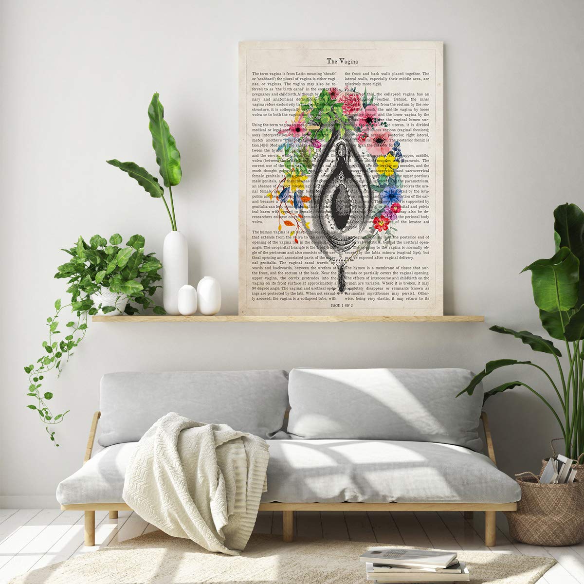 Vagina with Flowers Anatomy Print, Obstetrician Gift, Gynecology Student Graduation, Gynecologist Office Decor, ObGyn, Vulva Medical Decor - UNFRAMED