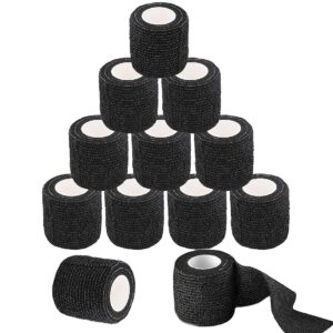 goetor tattoo grip cover wrap 12 rolls 2 inch x 5 yards breathable self adherent wraps black elastic bandage tape for tattoo grip cover sports wrist ankle sprains & swelling