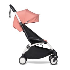 babyzen yoyo2 stroller - lightweight & compact - includes white frame, ginger seat cushion + matching canopy - suitable for children up to 48.5 lbs