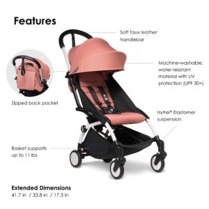 BABYZEN YOYO2 Stroller - Lightweight & Compact - Includes White Frame, Ginger Seat Cushion + Matching Canopy - Suitable for Children Up to 48.5 Lbs