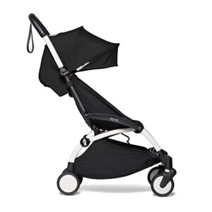 babyzen yoyo2 stroller - lightweight & compact - includes white frame, black seat cushion + matching canopy - suitable for children up to 48.5 lbs