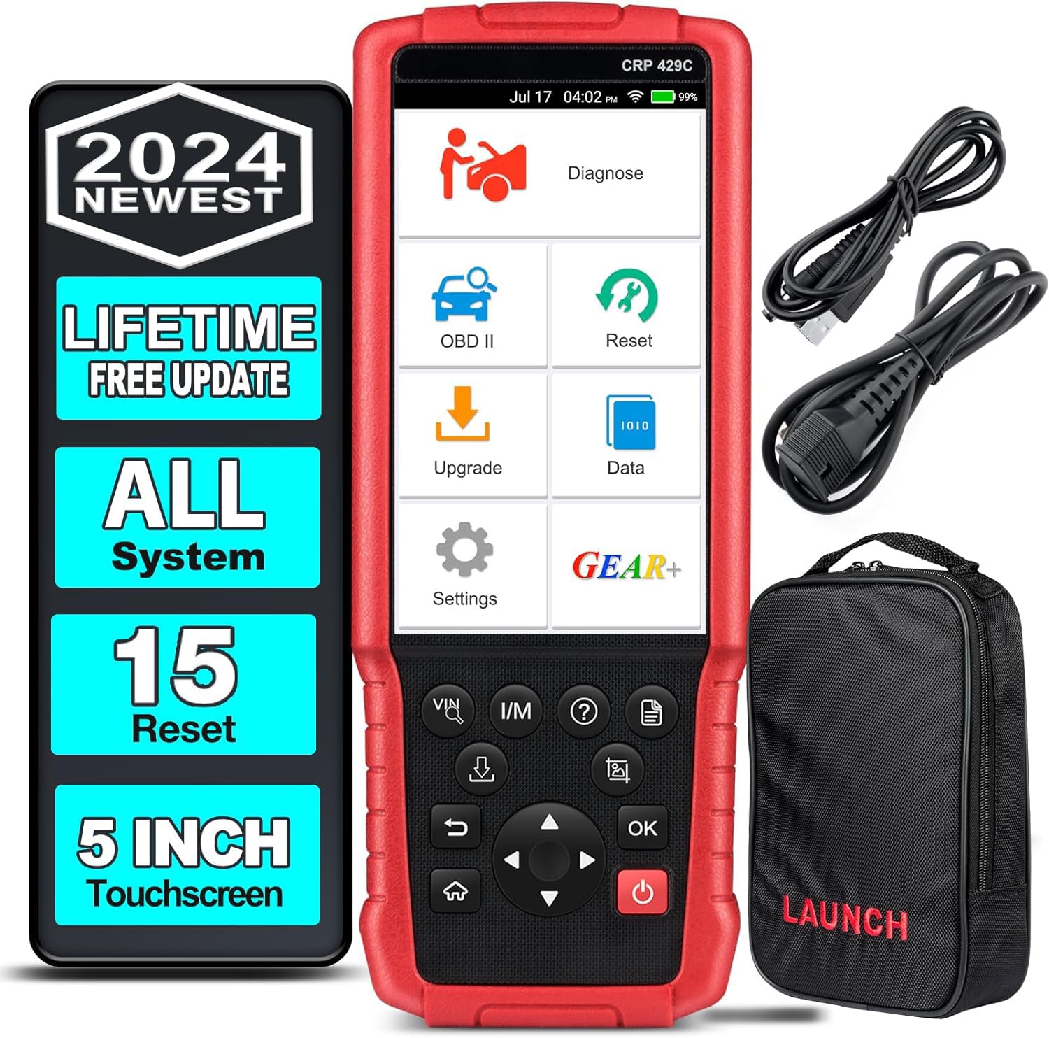 2024 Upgrade LAUNCH CRP429C Elite Android All System OBD2 Scanner with 15 Reset,Lifetime Free Online Update,ABS Bleeding,Injector Coding/Oil/Throttle/EPB/BMS/D-P-F/SAS/IMMO/TPMS Reset/Gear Relearn.etc