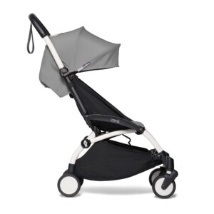 babyzen yoyo2 stroller - lightweight & compact - includes white frame, grey seat cushion + matching canopy - suitable for children up to 48.5 lbs