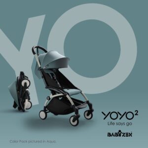 BABYZEN YOYO2 Stroller - Lightweight & Compact - Includes White Frame, Grey Seat Cushion + Matching Canopy - Suitable for Children Up to 48.5 Lbs