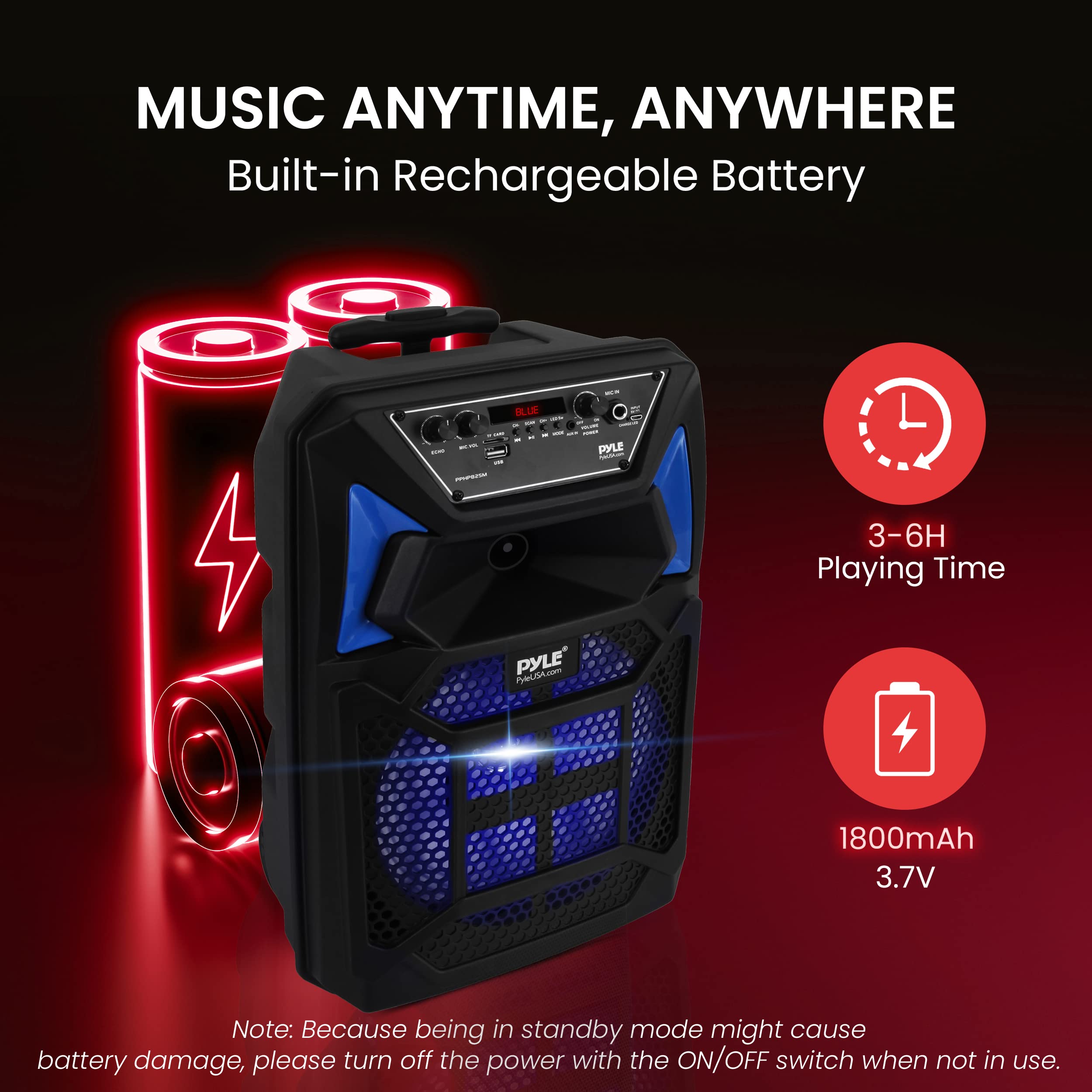 Pyle Portable Bluetooth PA Speaker System - 400W Outdoor Bluetooth Speaker Portable PA System w/Microphone in, Party Lights, MP3/USB SD Card Reader, FM Radio, Rolling Wheels - Mic, Remote - PPHP82SM