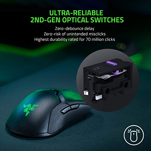 Razer Viper Ultimate Lightweight Wireless Gaming Mouse: Fastest Gaming Switches - 20K DPI Optical Sensor - Chroma Lighting - 8 Programmable Buttons - 70 Hr Battery - Classic Black