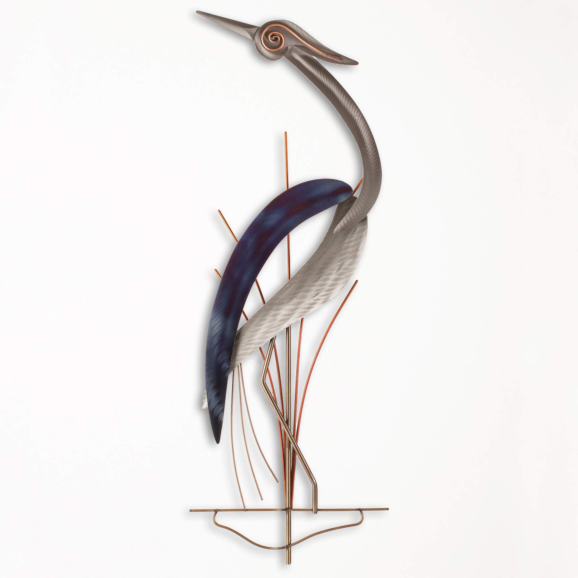 T.I. Design Elegant Heron Facing Left Abstract Coastal Contemporary Metal Wall Decor