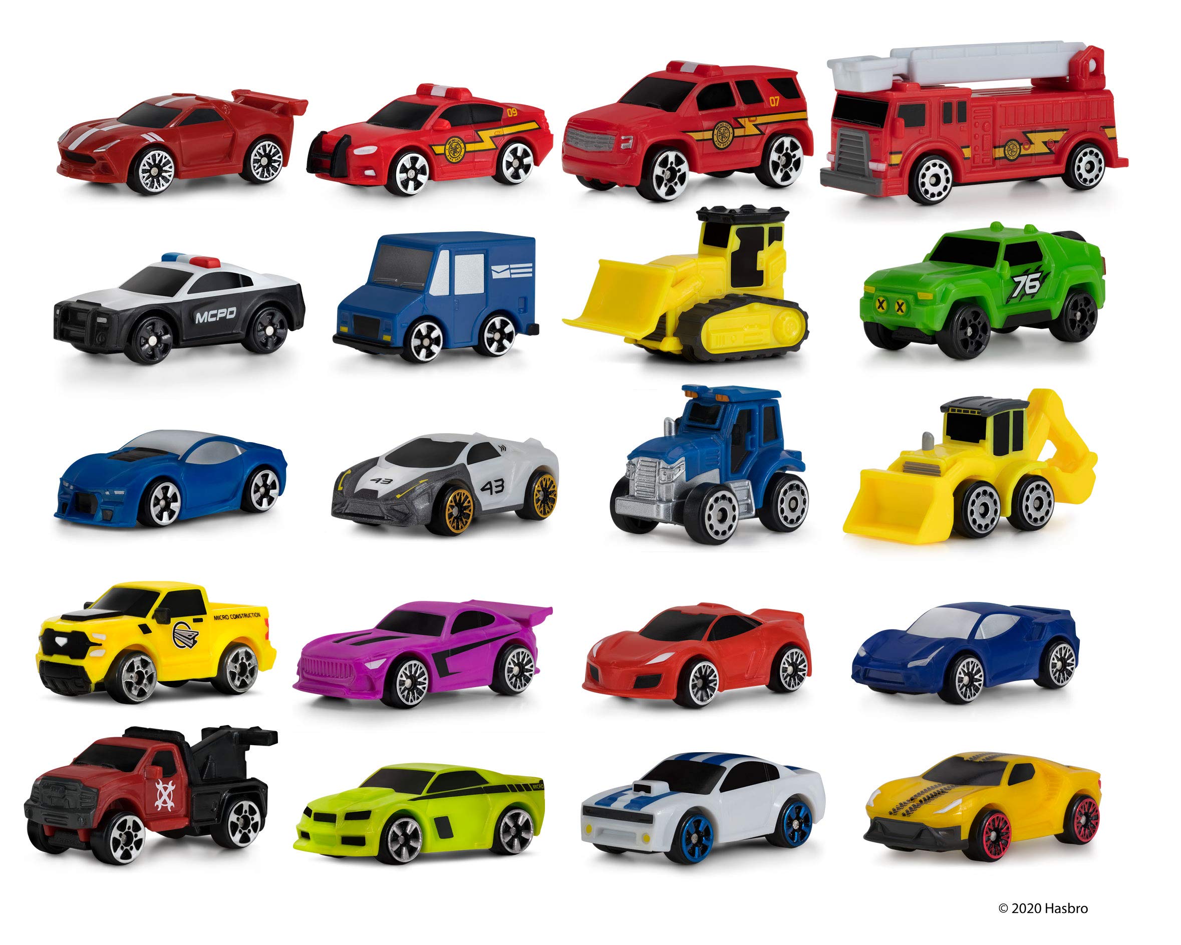 Micro Machines Super 20 Pack – Toy Car Collection, Features 20 Vehicles (Tractor, Police Car, Tow Truck, Backhoe, Bulldozer, Mail Truck & More) - Amazon Exclusive