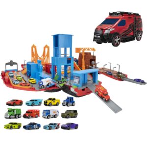 Micro Machines Super Van City Playset - Includes 12 MM Vehicles, Working Bridge, Construction Site, High Rise Building, Drag Strip, Ramps - Collect Them All