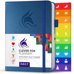 clever fox daily planner – undated planning notebook with hourly schedule & to-do list – personal day task & work organizer, 6 months (mystic blue)