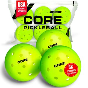 core pickleball balls for professionals and all levels of play, usa pickleball approved durable outdoor pickleball balls with 40 holes (6 pack fbm)