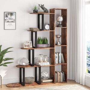 tribesigns 5-tier bookshelf vintage industrial bookcase, 5 shelf corner ladder shelf rustic display shelf storage organizer for living room, home office (rustic brown)