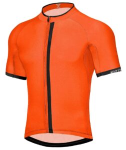 wantdo men's cycling bike jerseys short sleeve mountain bike shirts quick dry bike clothing full zip 3 rear pockets breathable reflective orange