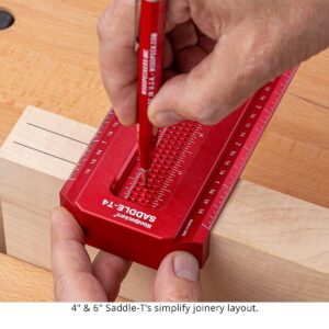 Woodpeckers Saddle T-Square, 6 Inch, Wraps Around Work Edge, USA Made Woodworking Square with Scribing Guides