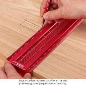 Woodpeckers Saddle T-Square, 6 Inch, Wraps Around Work Edge, USA Made Woodworking Square with Scribing Guides