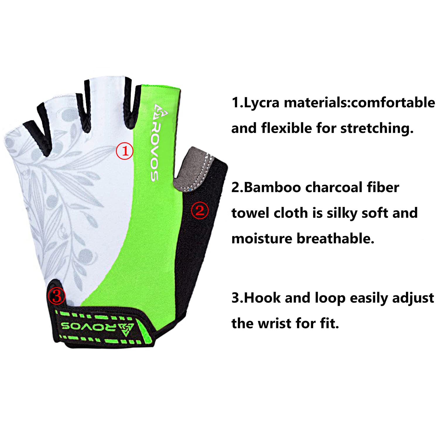 ROVOS Cycling Gloves Mountain Bike Gloves Biking Gloves for Men/Women 5MM Shock Absorbing Pads Half Finger Sports Bicycle Gloves-for Workout Motorcycle Gym Training Outdoor