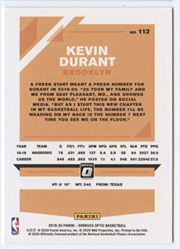 2019-20 Donruss Optic #112 Kevin Durant Brooklyn Nets NBA Basketball Trading Card