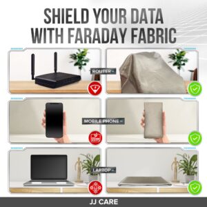 JJ CARE Faraday Fabric [Pack of 1, 44" x 39" Faraday Cloth + 1" x 24" Long Faraday Tape + Instructions] - Military Grade Shielding Fabric from Signals, Bluetooth, GPS, Signal Blocker, WiFi Jammer