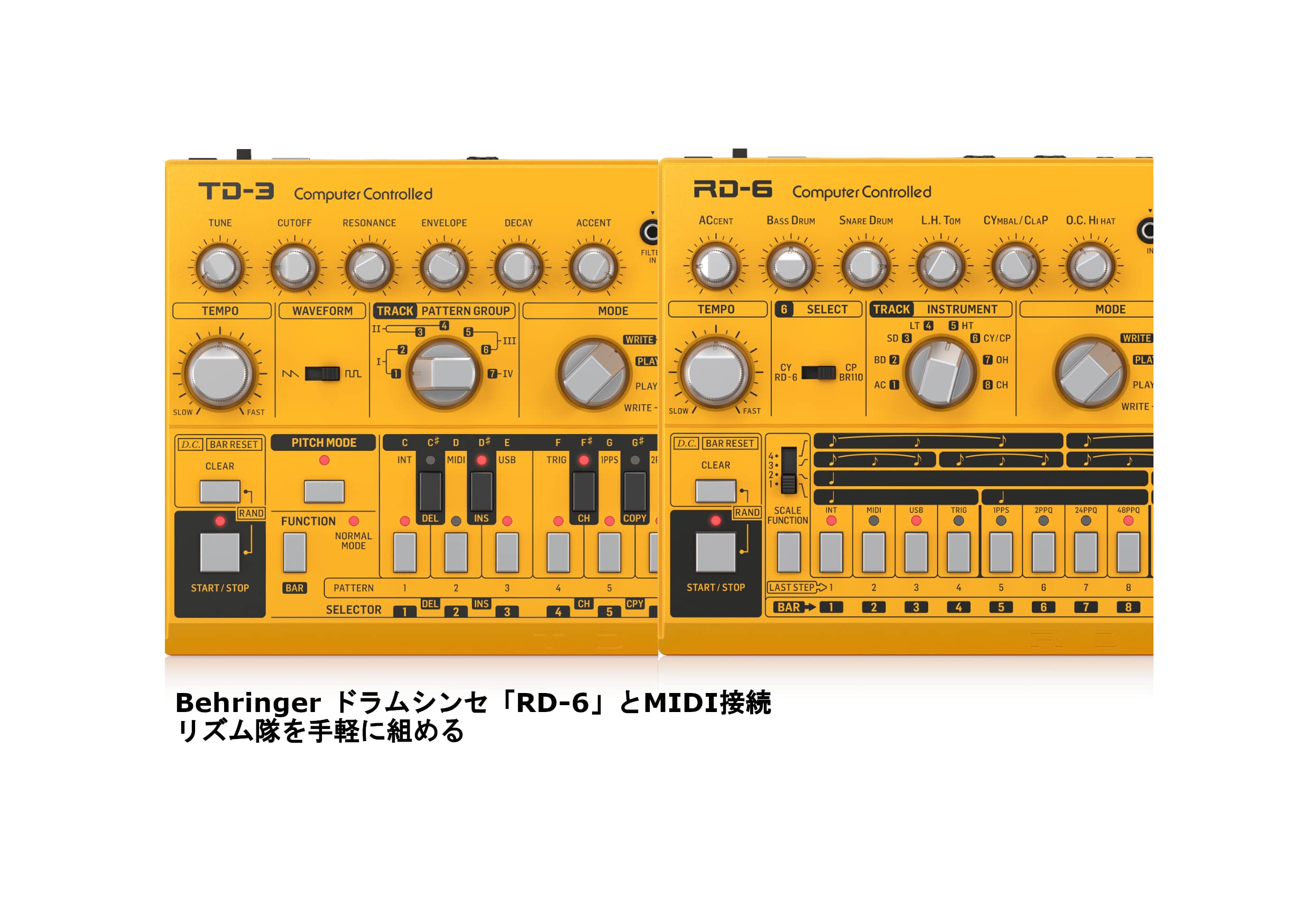 Behringer TD-3-AM Analog Bass Line Synthesizer with VCO/VCF, Yellow