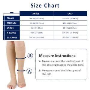 Open Toe Compression Socks 2 Pairs 20-30 mmHg Knee High Support Stockings Toeless for Men or Women Support Pregnancy, Running, Sports, Flight Travel with Free Auxiliary Wear Socks L