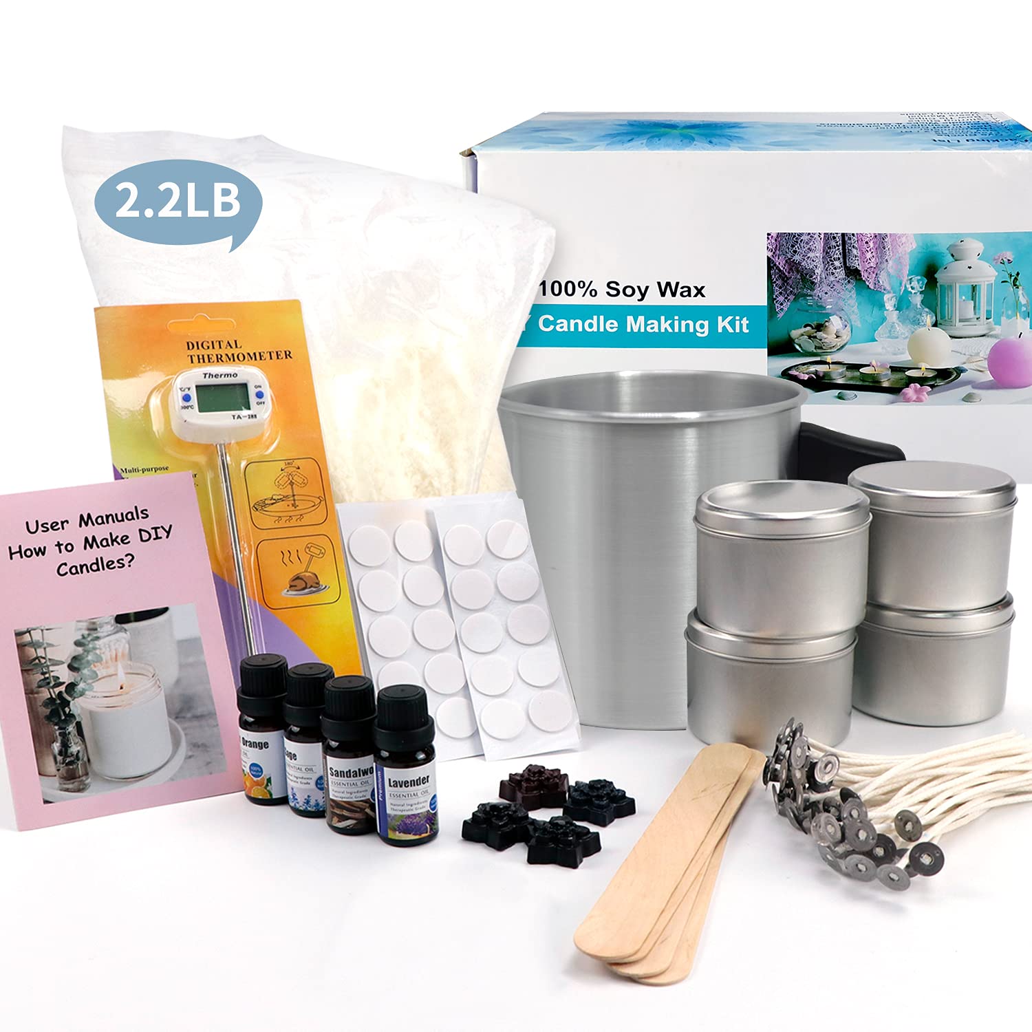 YRYM HT Candle Making Kit – Easy to Make Colored Candle Soy Wax Kit Include Wax, Rich Scents, Dyes, Wicks, Tins & More