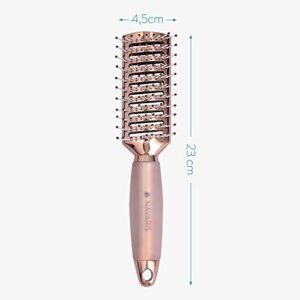 Navaris Vented Hairbrush - Vented Hair Brush with Gel Handle and Wide Set Bristles for Detangling and Styling Wet, Dry, Curly, Thick Hair - Rose Gold