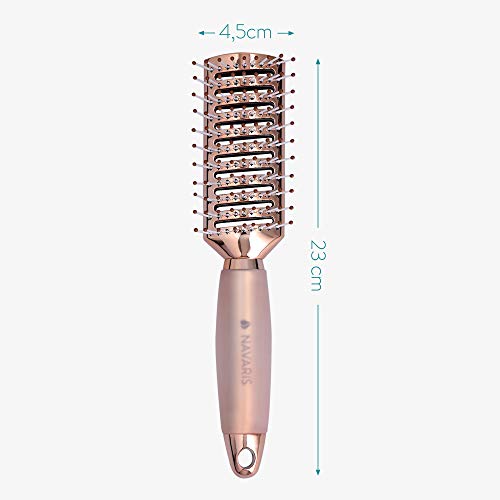 Navaris Vented Hairbrush - Vented Hair Brush with Gel Handle and Wide Set Bristles for Detangling and Styling Wet, Dry, Curly, Thick Hair - Rose Gold