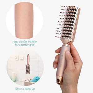 Navaris Vented Hairbrush - Vented Hair Brush with Gel Handle and Wide Set Bristles for Detangling and Styling Wet, Dry, Curly, Thick Hair - Rose Gold