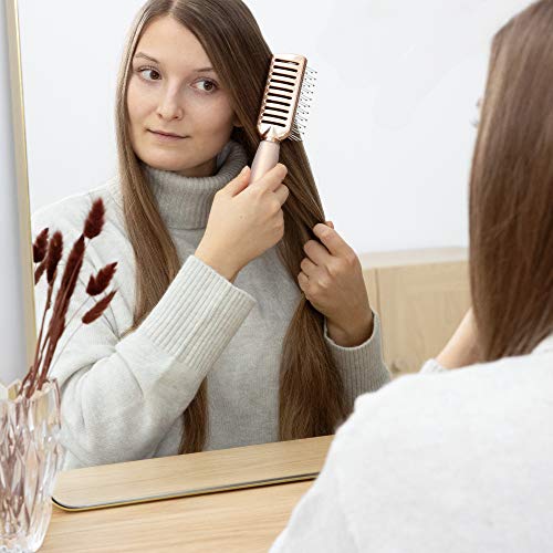 Navaris Vented Hairbrush - Vented Hair Brush with Gel Handle and Wide Set Bristles for Detangling and Styling Wet, Dry, Curly, Thick Hair - Rose Gold