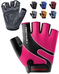 tanluhu cycling gloves mountain bike gloves half finger road racing riding gloves breathable shock-absorbing biking gloves for men and women (pink, m)