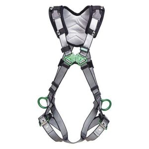 msa 10194909 v-fit full body safety harness - size: standard (medium), d-ring configuration: back/hip, tongue buckle leg straps, with shoulder padding, full body harness