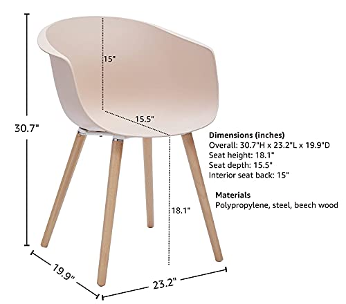 Amazon Brand - Rivet Alva Modern Curved-Back Plastic Dining Chair, 23.2"W, Nude Pink