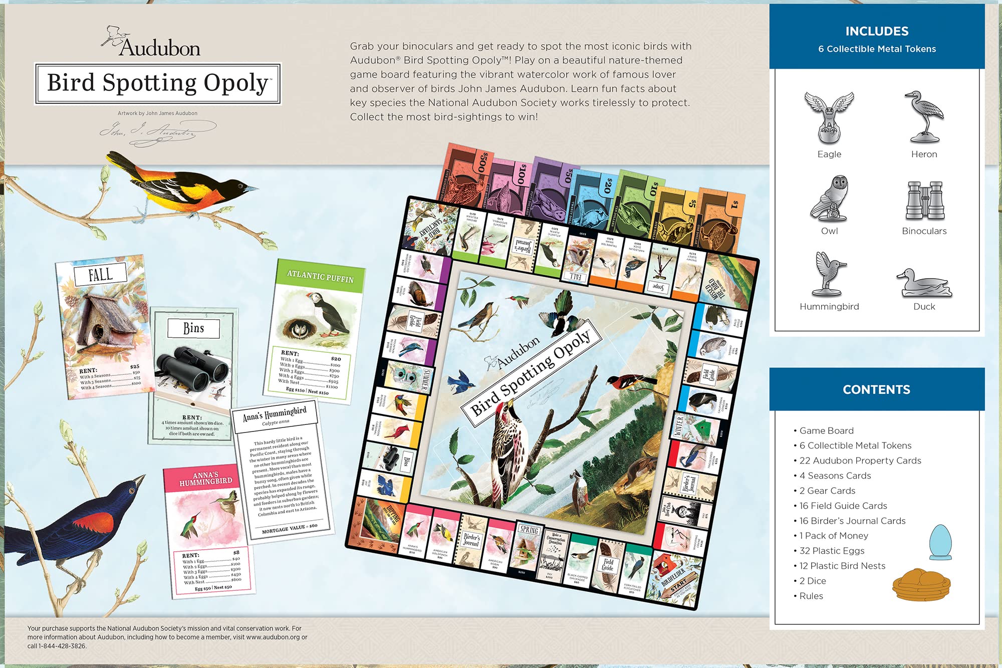 MasterPieces Opoly Board Games - Audubon Opoly - Officially Licensed Board Games for Adults, Kids, & Family