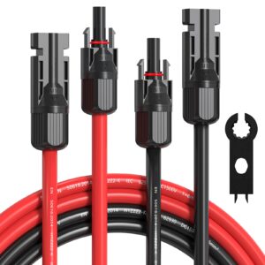 temank 10awg solar extension cable 30ft 10 gauge solar panel cables 30 feet for solar systems, car, rvs, and boats and with weatherproof solar connector adapter kit (30ft red+ 30ft black)