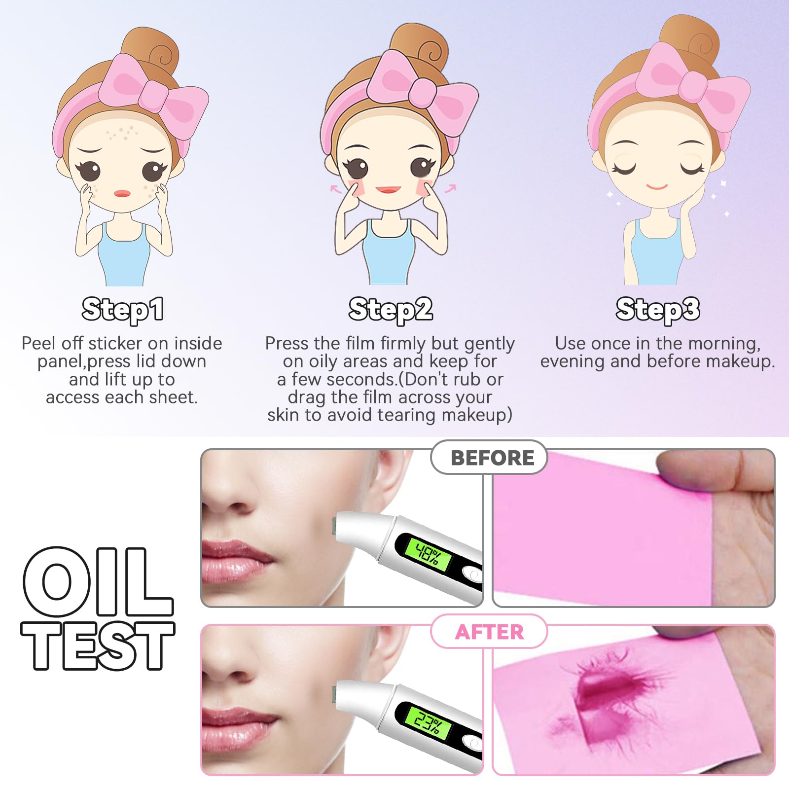 Oil Absorbing Tissues Oil Control Film, Oil Blotting Paper Same Series with Clean & Clear Oil Absorbing Facial Sheets for Oily Skin, 60 sheets Blue + 50 sheets Pink