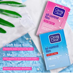 Oil Absorbing Tissues Oil Control Film, Oil Blotting Paper Same Series with Clean & Clear Oil Absorbing Facial Sheets for Oily Skin, 60 sheets Blue + 50 sheets Pink