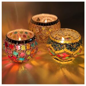 iiq votive candle and tealight holders for table, handmade stained glass beauties for home decor/party decorations