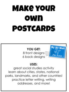 blank post cards templates - social studies and writing activity