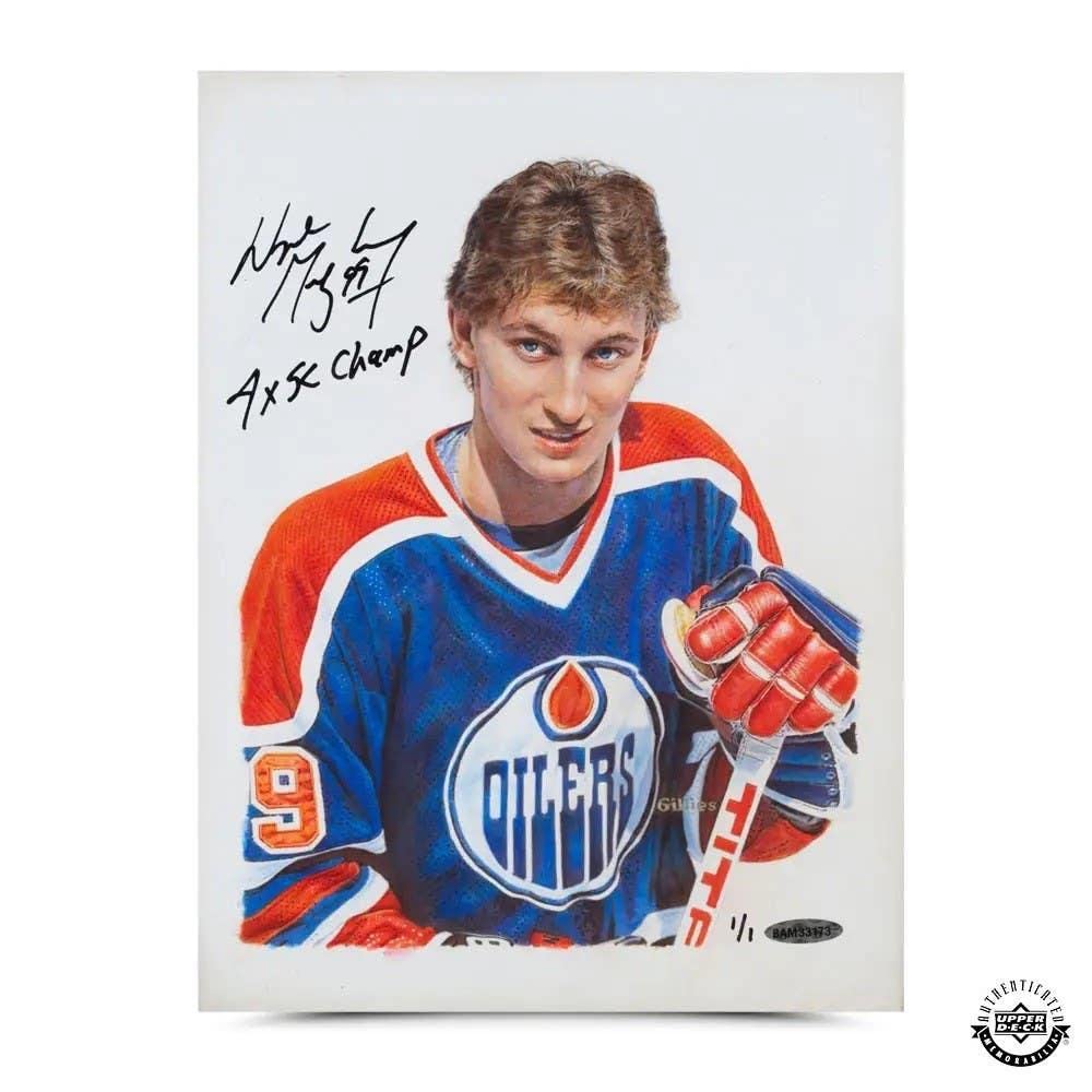 Sports Memorabilia Wayne Gretzky Autographed & Inscribed Oilers Original Card Art - Upper Deck - Hockey Slabbed Autographed Cards